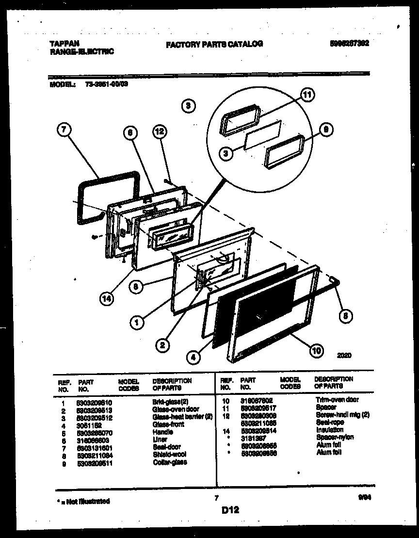 Tappan 73-3951-23-03 lower oven door parts diagram