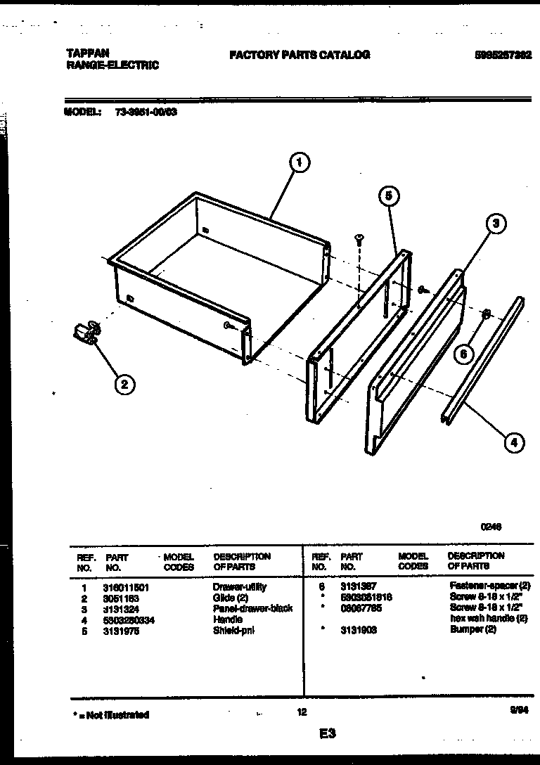 Tappan 73-3951-23-03 drawer parts diagram