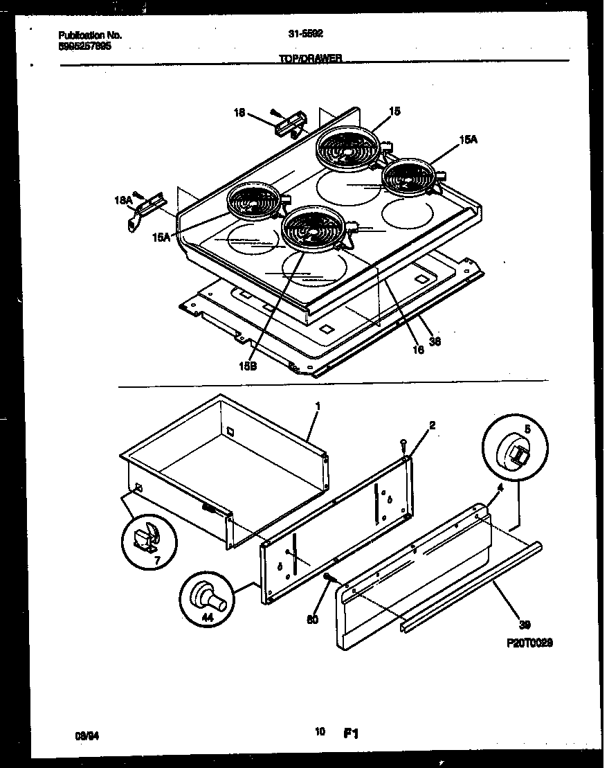 Tappan 31-4972-00-02 cooktop and drawer parts diagram