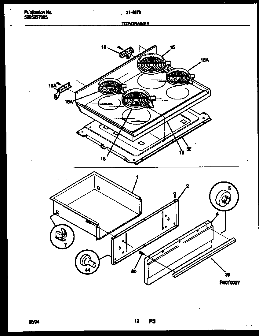 Tappan 31-4972-00-02 cooktop and drawer parts diagram