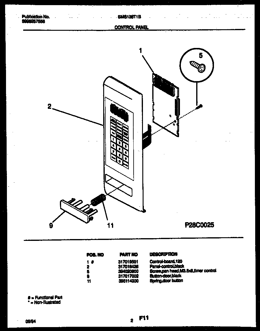 Tappan SMS138T1B control panel diagram