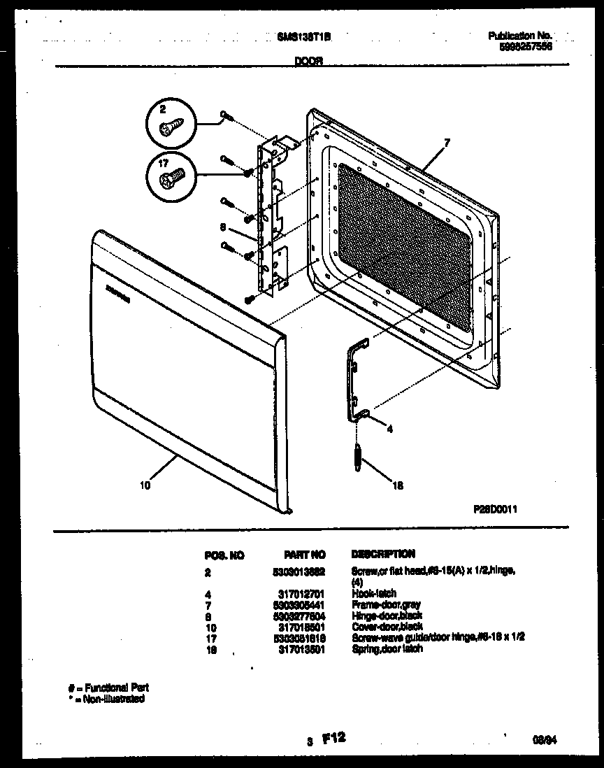 Tappan SMS138T1B door parts diagram