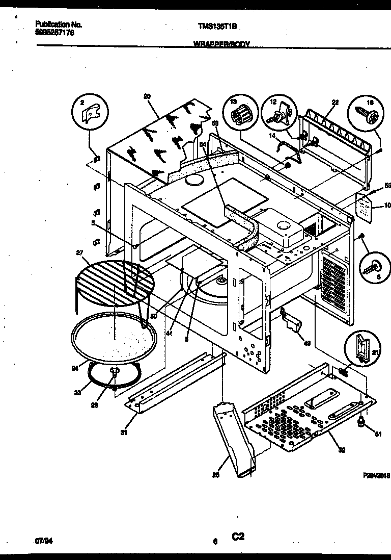 Tappan TMS135T1B wrapper and body parts diagram