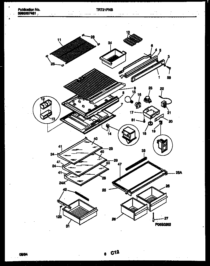 Tappan TRT21PNBW0 shelves and supports diagram