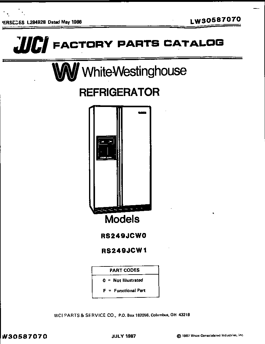 White-Westinghouse RS249JCW1 front cover diagram