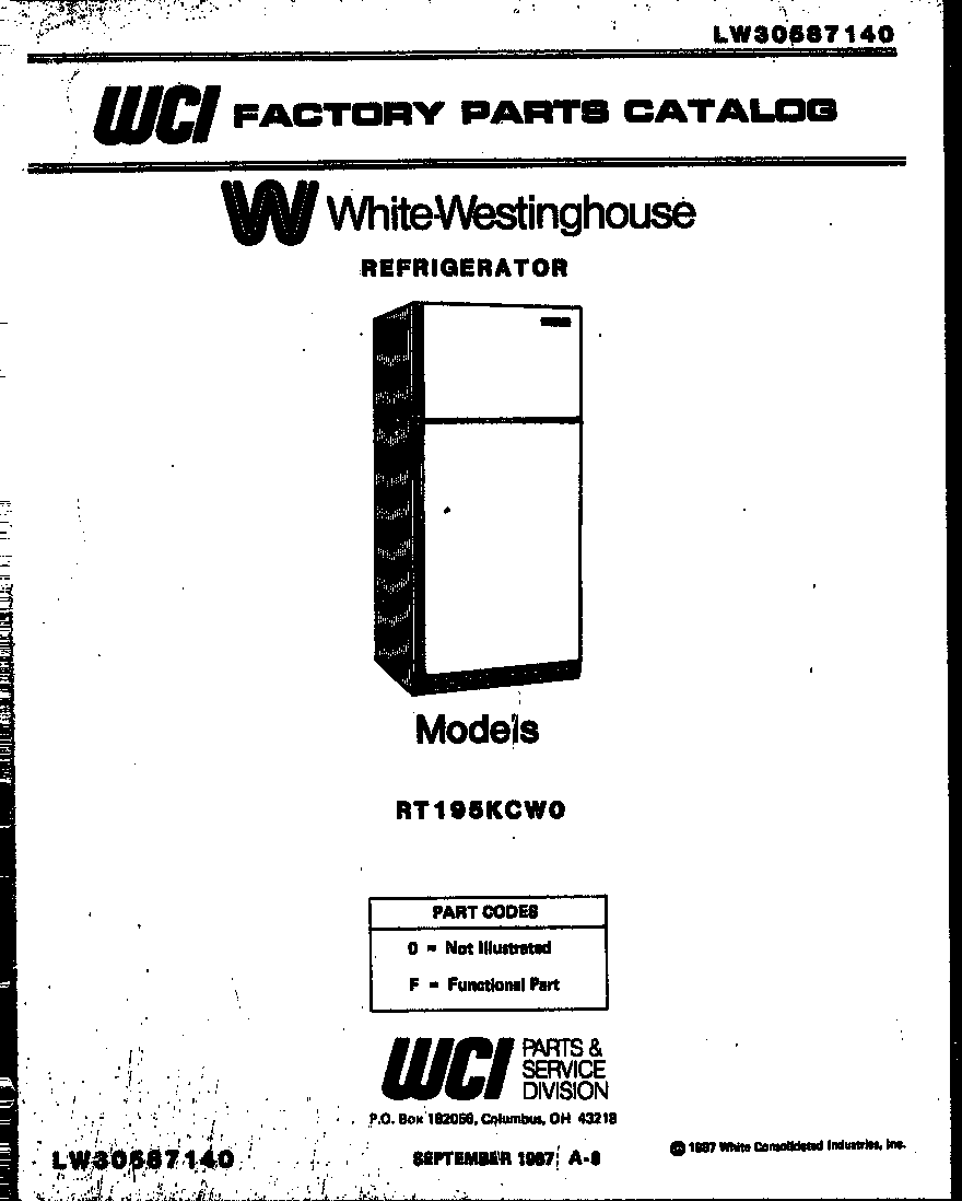 White-Westinghouse RT195KCH0 front cover diagram