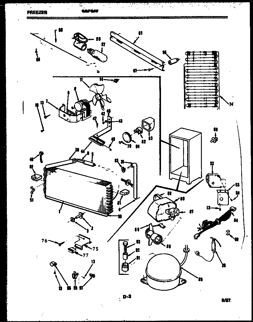 White-Westinghouse FU199JRW2 system and automatic defrost parts diagram