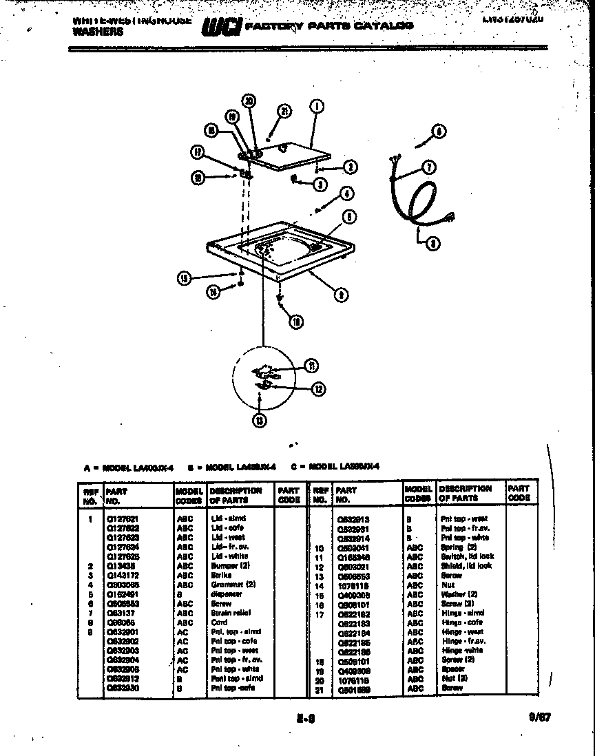 White-Westinghouse LA400JXV4 top and switch parts diagram