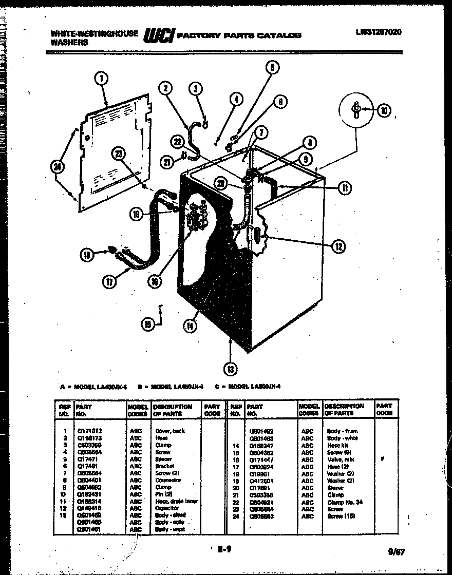 White-Westinghouse LA400JXV4 cabinet parts diagram