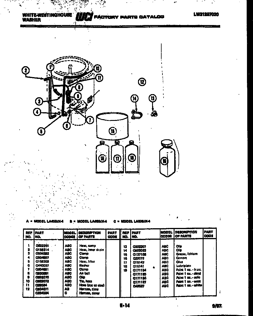 White-Westinghouse LA400JXV4 washer and miscellaneous parts diagram