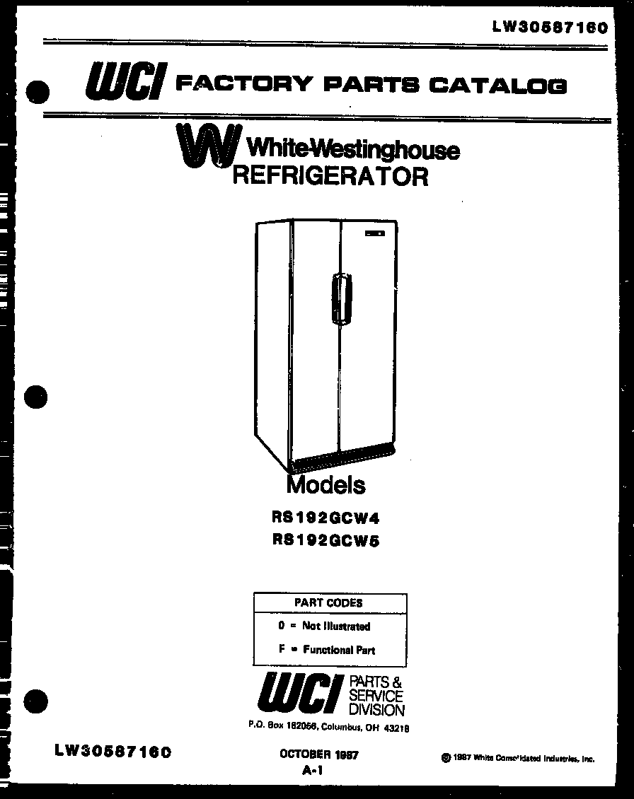 White-Westinghouse RS192GCF4 front cover diagram