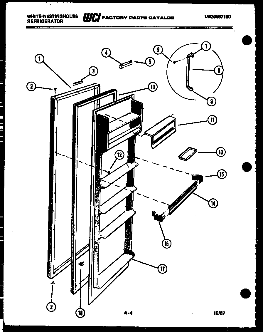 White-Westinghouse RS192GCF4 refrigerator door parts diagram