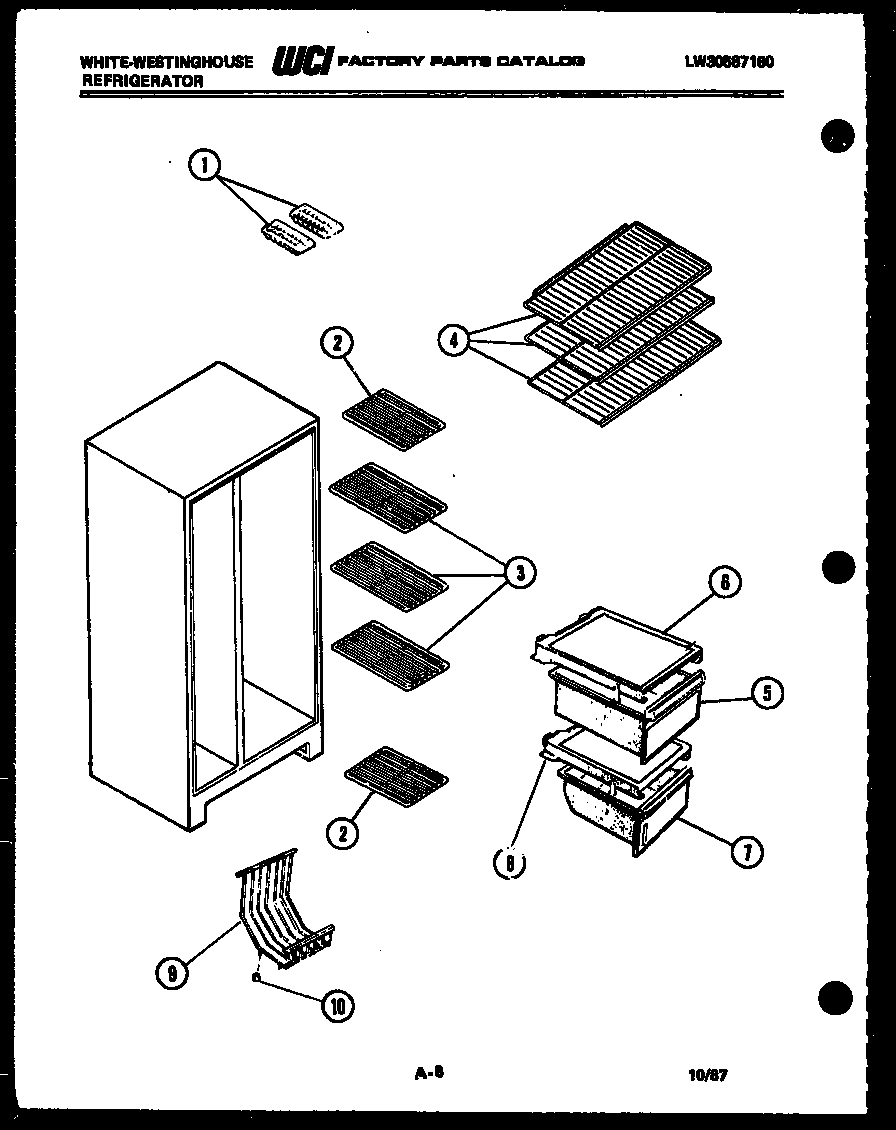 White-Westinghouse RS192GCF4 shelves and supports diagram