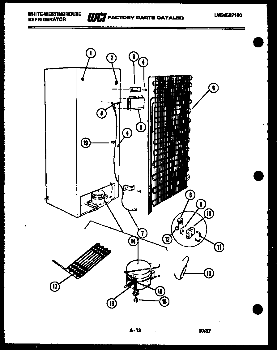 White-Westinghouse RS192GCF4 system and automatic defrost parts diagram