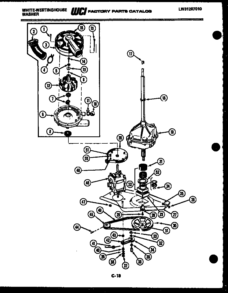 White-Westinghouse LA271JXW4 motor, transmission and drive parts diagram