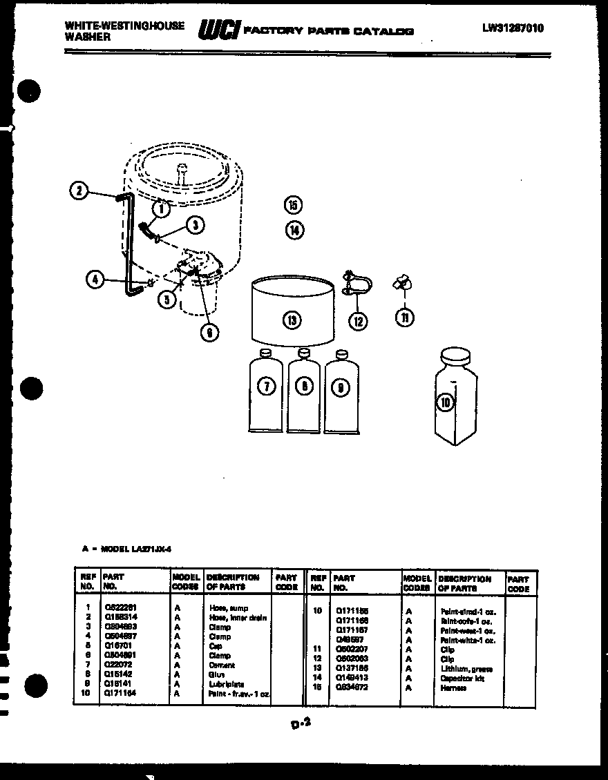 White-Westinghouse LA271JXW4 washer and miscellaneous parts diagram