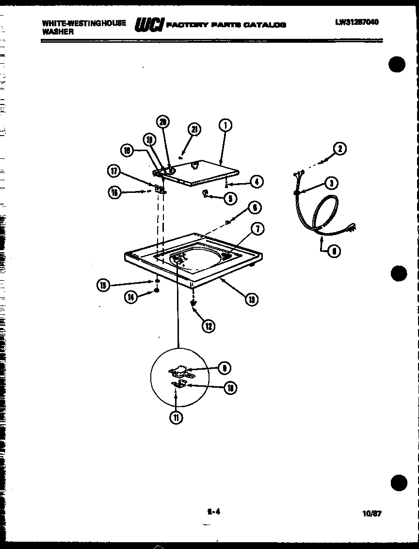 White-Westinghouse LA650JXF4 top and miscellaneous parts diagram