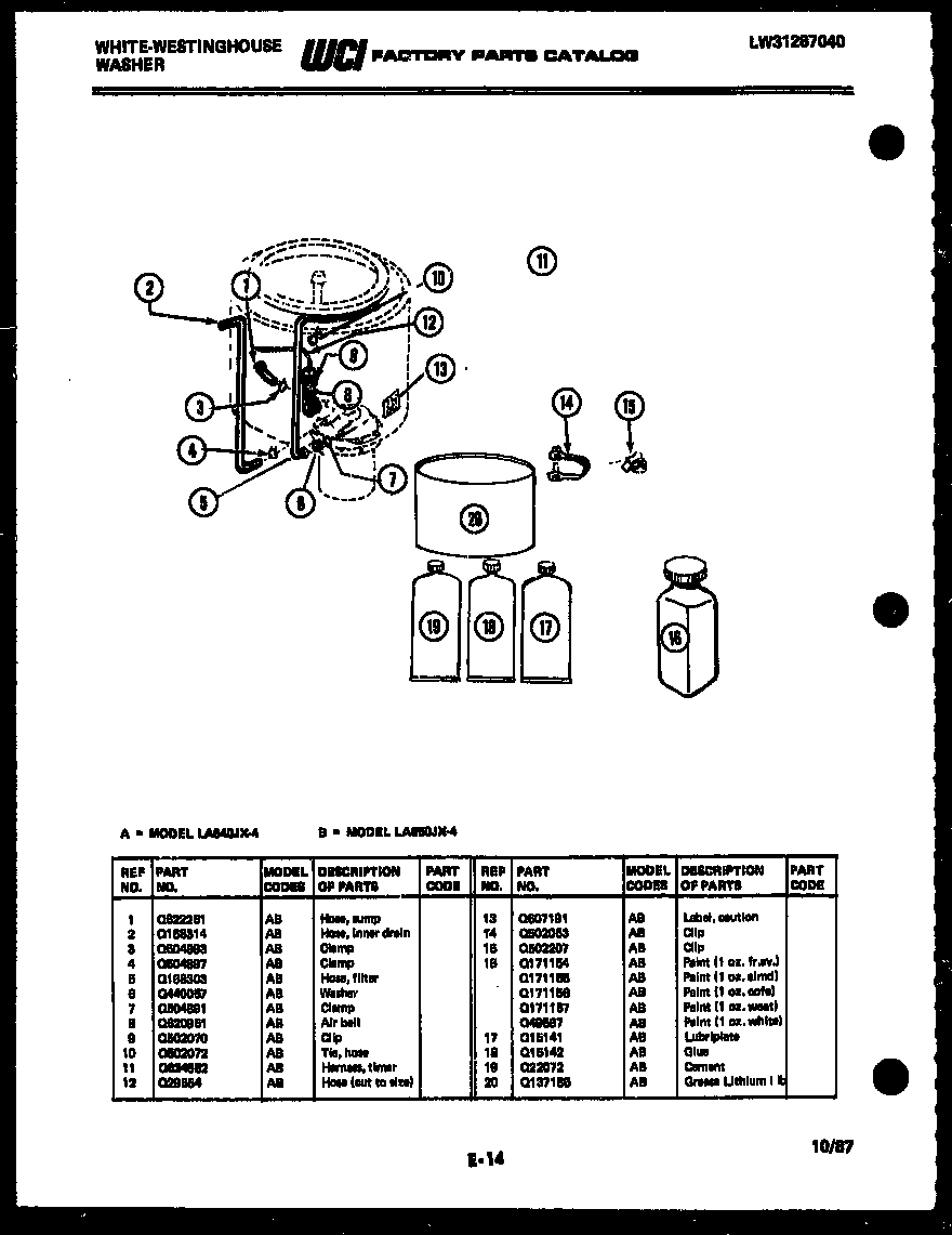 White-Westinghouse LA650JXF4 washer and miscellaneous parts diagram