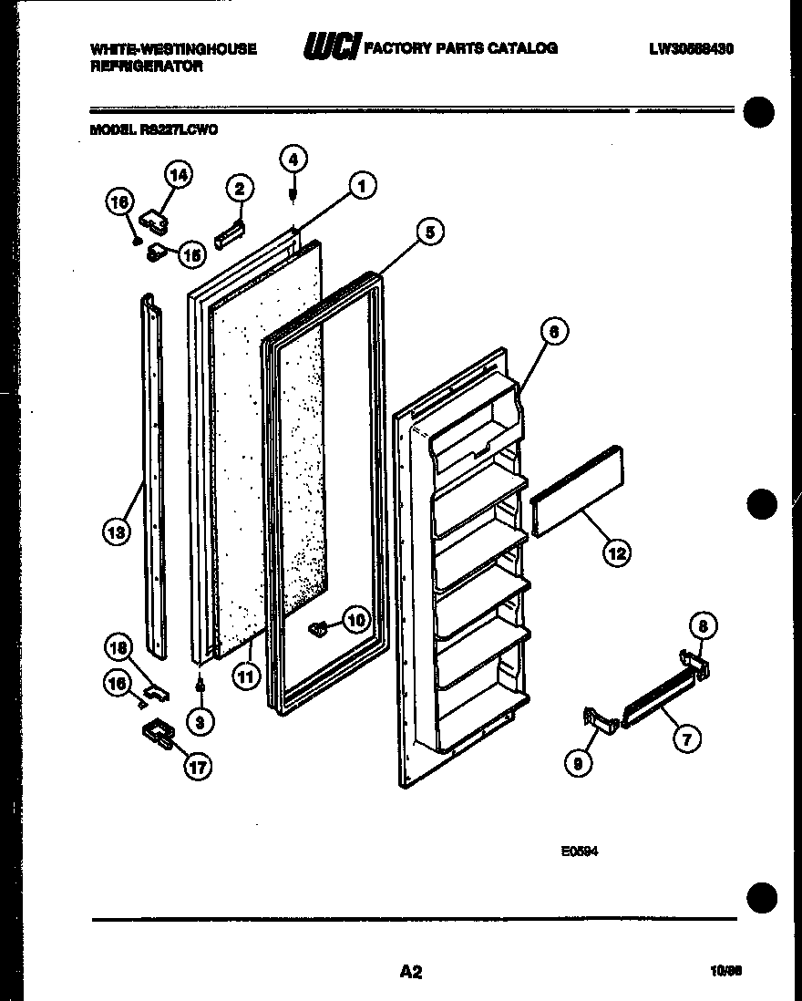 White-Westinghouse RS227LCV0 freezer door parts diagram