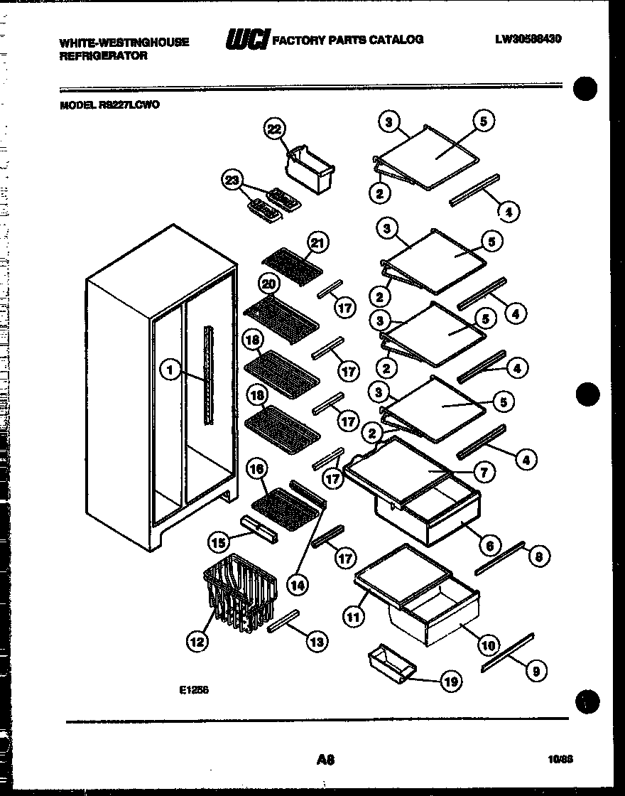 White-Westinghouse RS227LCV0 shelves and supports diagram