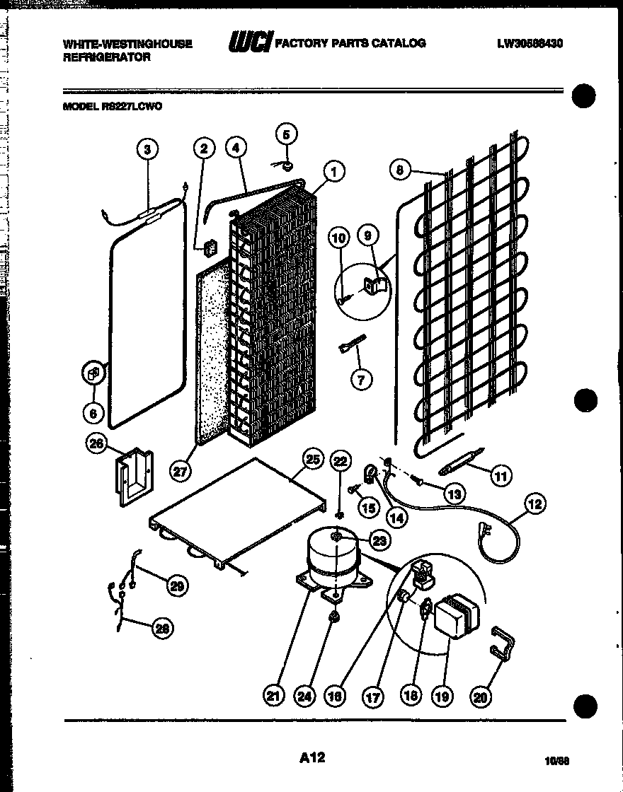 White-Westinghouse RS227LCV0 system and automatic defrost parts diagram