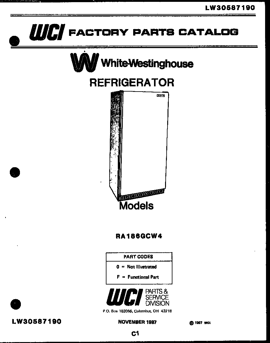 White-Westinghouse RA186GCD4 cover page diagram