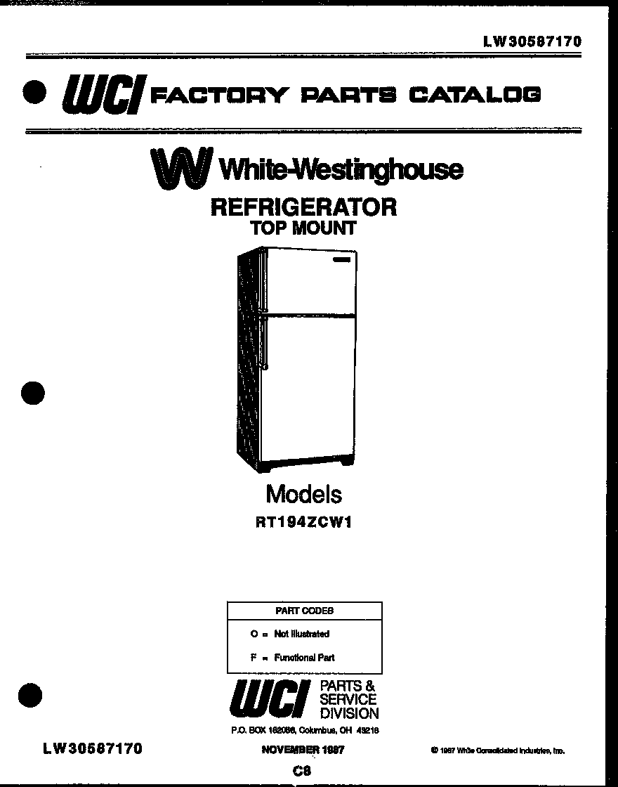 White-Westinghouse RT194ZCF1 cover diagram