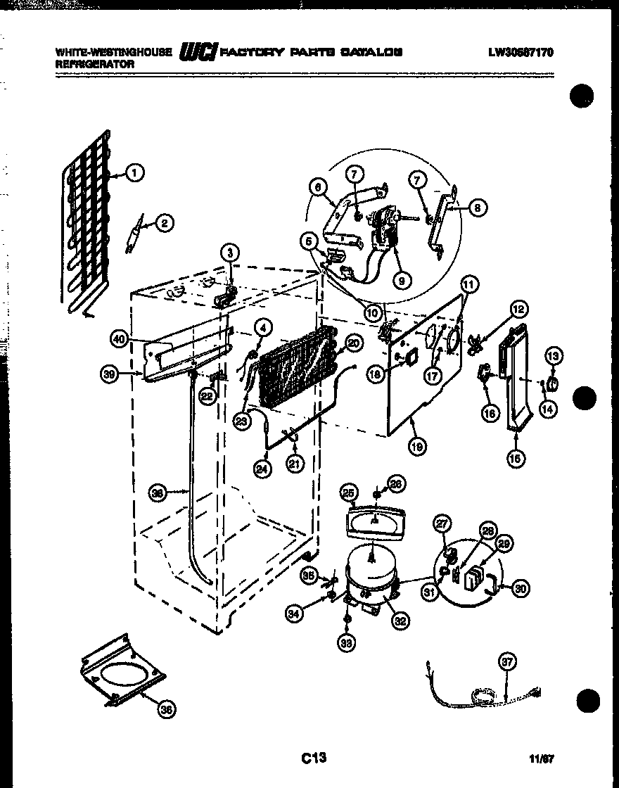 White-Westinghouse RT194ZCF1 system and automatic defrost parts diagram