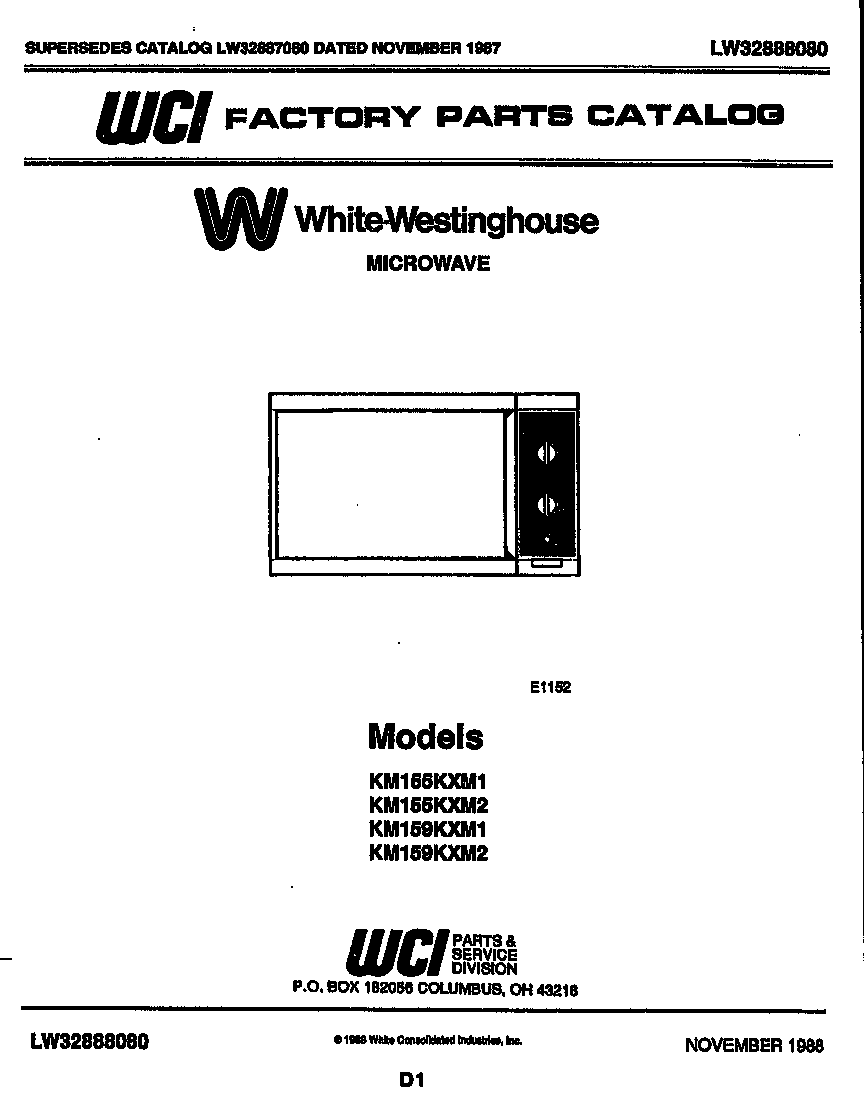 White-Westinghouse KM159KXM1 front cover diagram