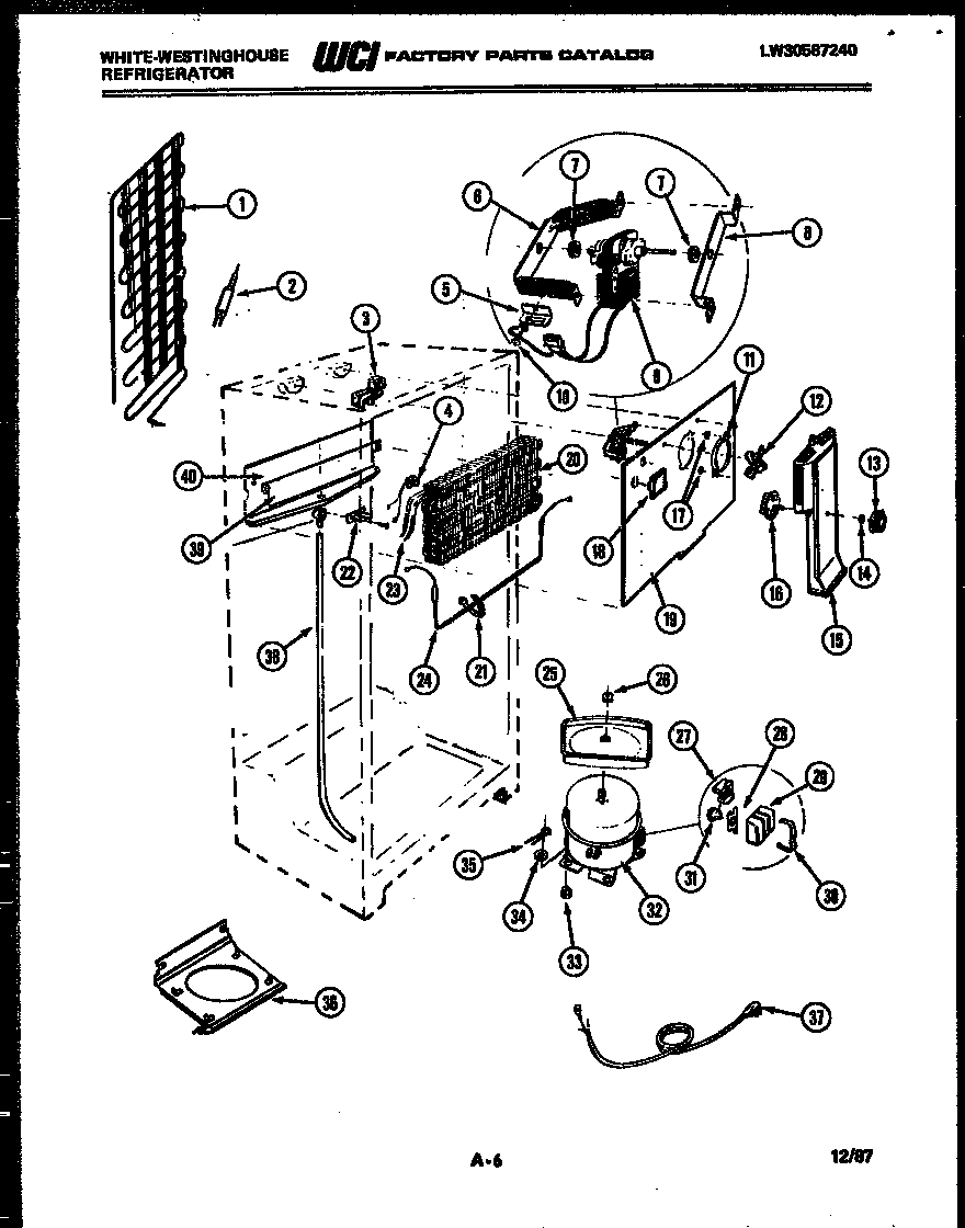 White-Westinghouse RT192GLDA system and automatic defrost parts diagram