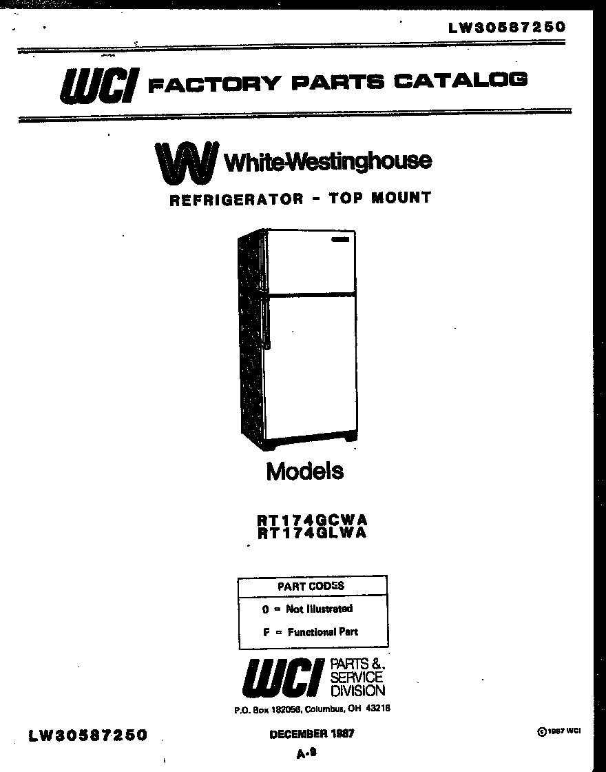 White-Westinghouse RT174GLDA cover diagram