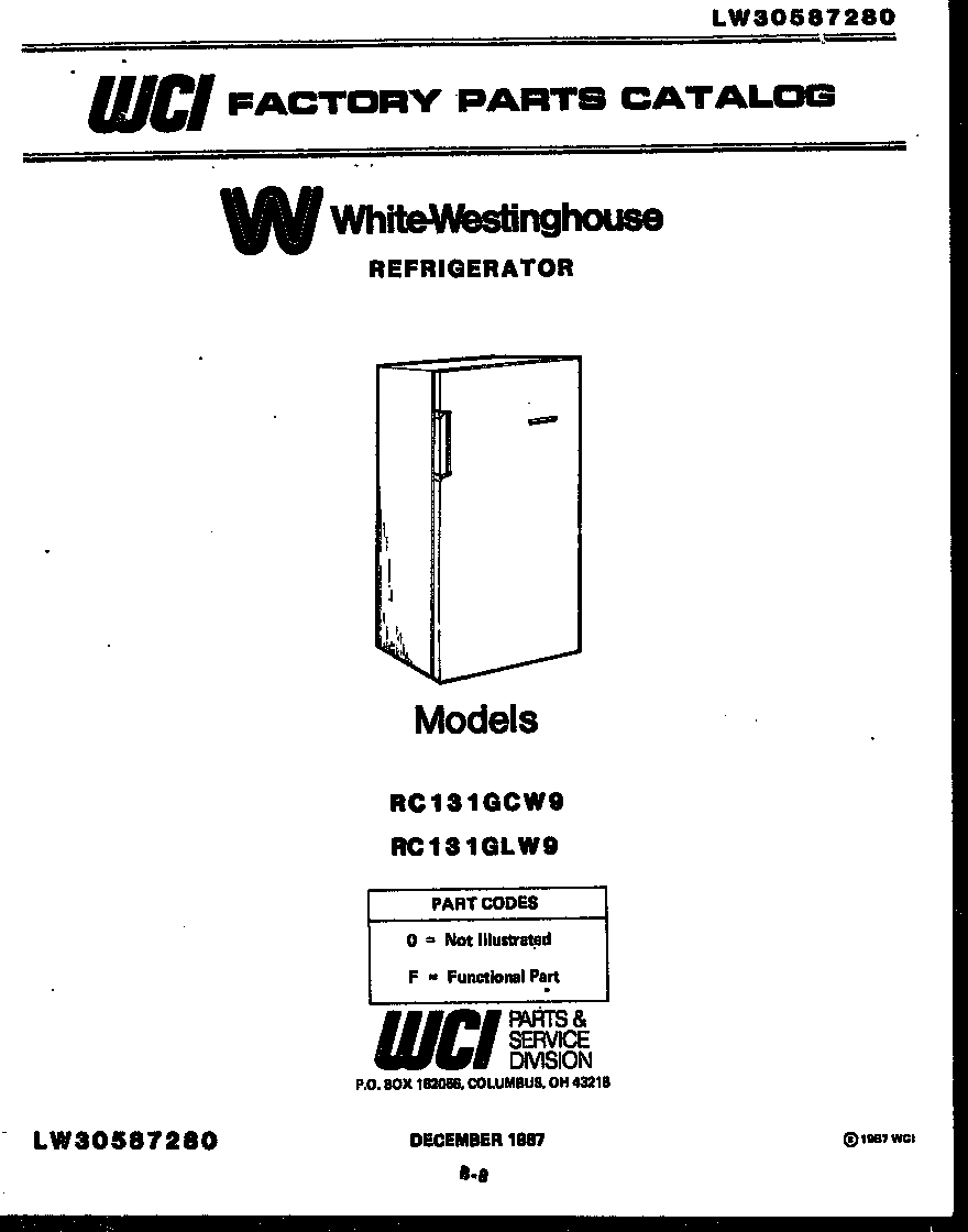 White-Westinghouse RC131GCH9 front cover diagram