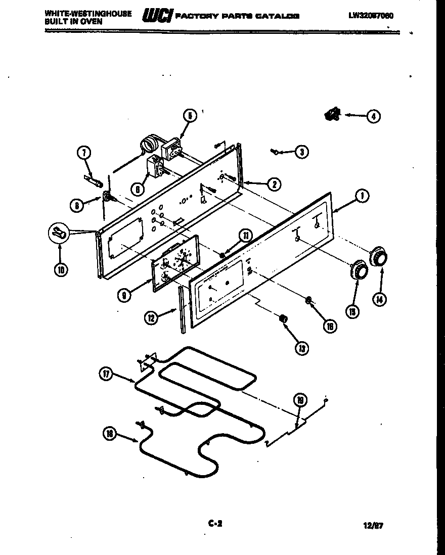 White-Westinghouse KB122G4 broiler parts and control panel diagram