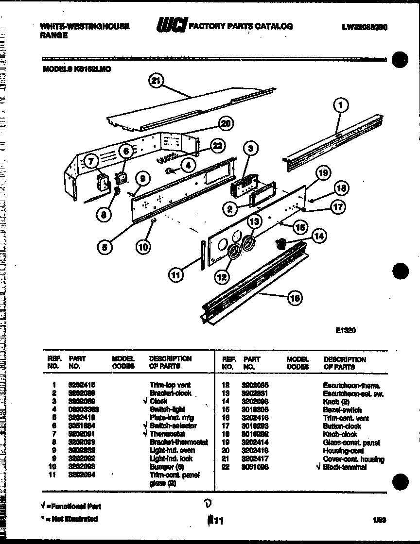 White-Westinghouse KB152LM0 control panel diagram