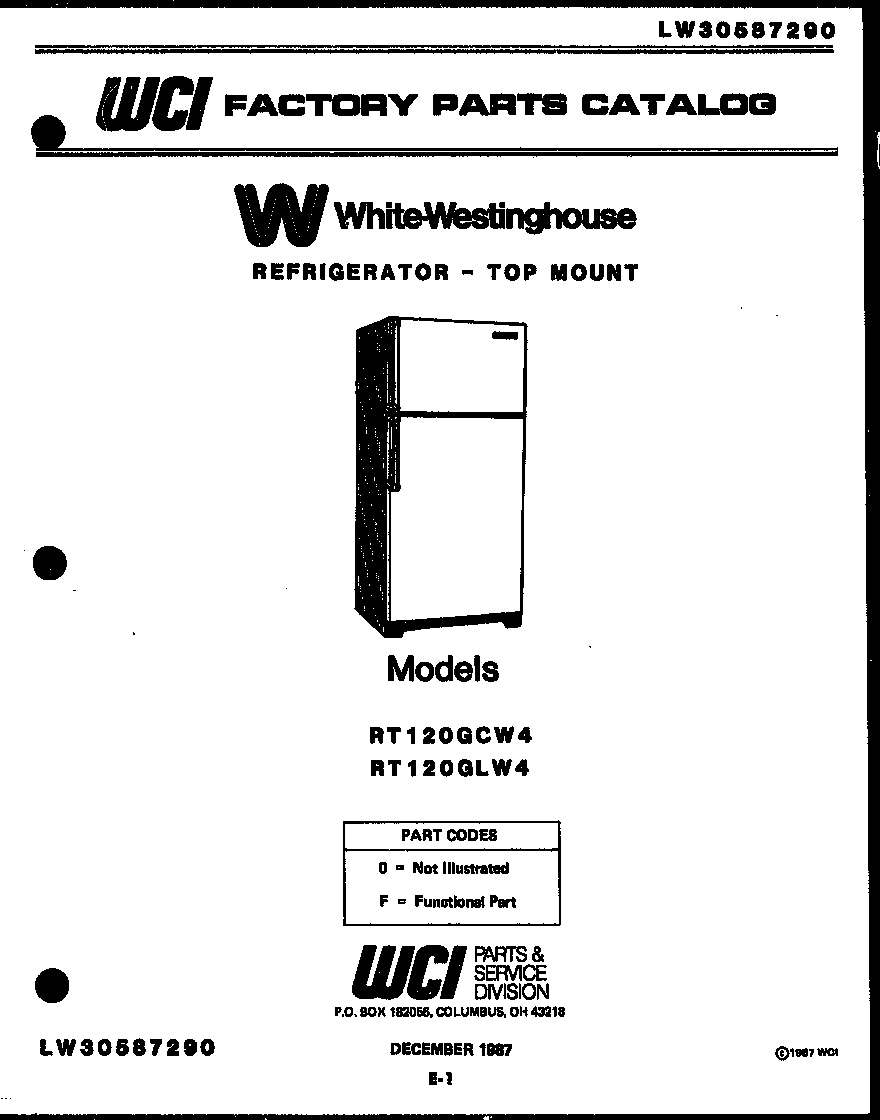 White-Westinghouse RT120GLH4 cover diagram