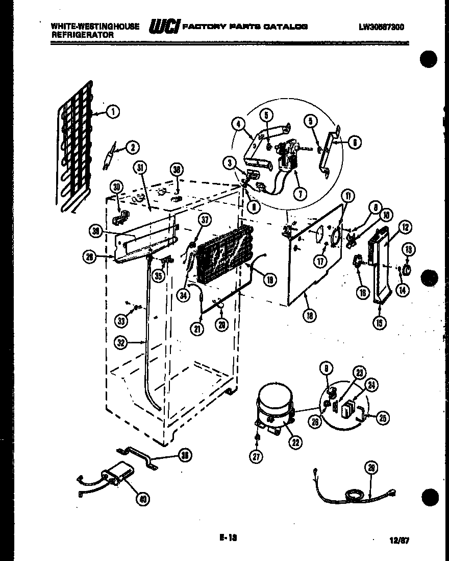 White-Westinghouse RT123GLVA system and automatic defrost parts diagram
