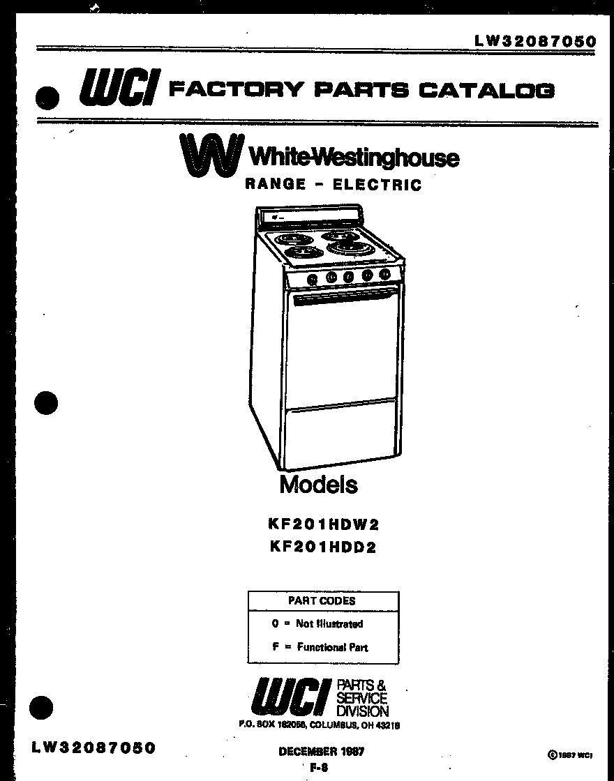 White-Westinghouse KF201HDW2 cover diagram
