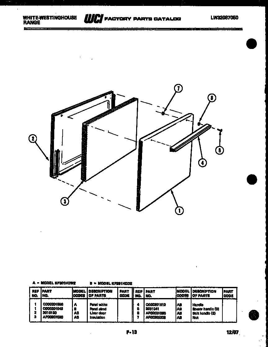 White-Westinghouse KF201HDW2 door parts diagram