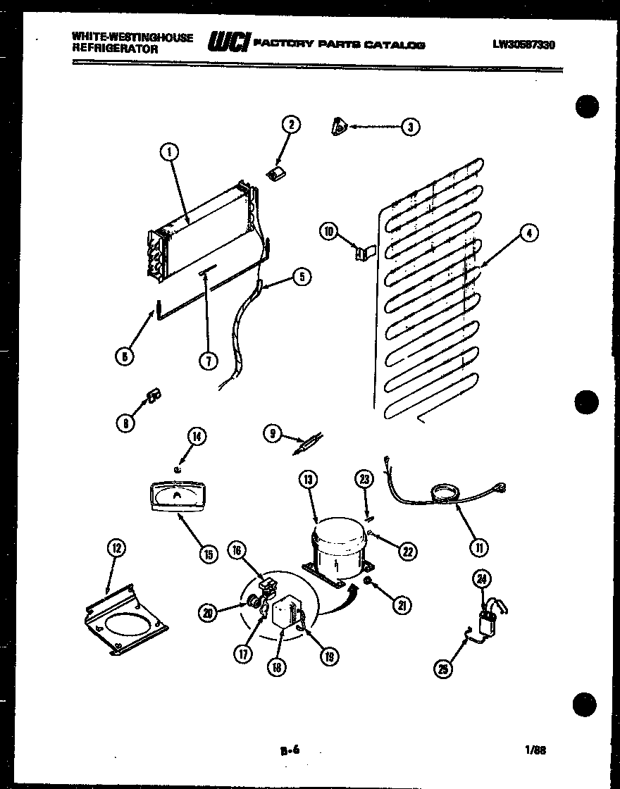 White-Westinghouse RT163GLFA system and automatic defrost parts diagram