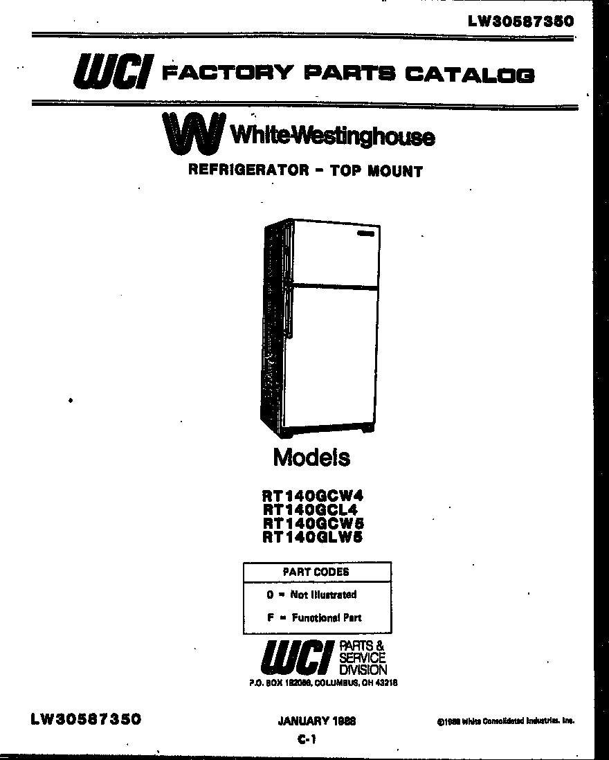 White-Westinghouse RT140GLW5 cover diagram