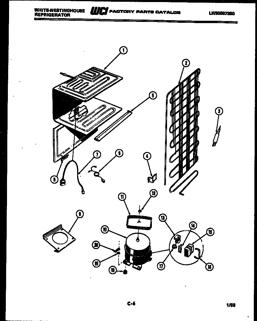 White-Westinghouse RT140GLW5 system and automatic defrost parts diagram
