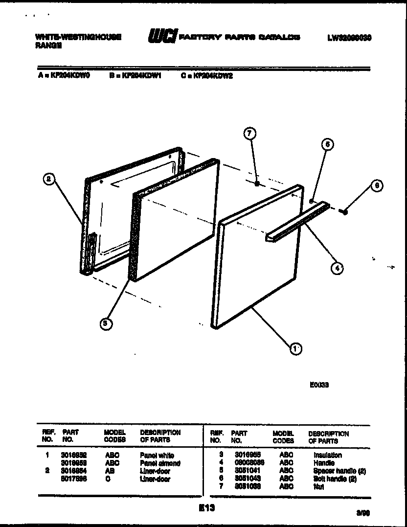 White-Westinghouse KF204KDD2 door parts diagram