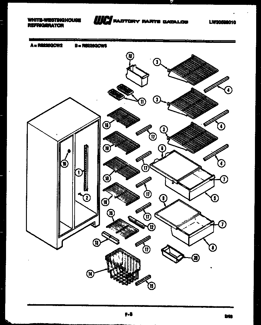 White-Westinghouse RS226GCW2 shelves and supports diagram
