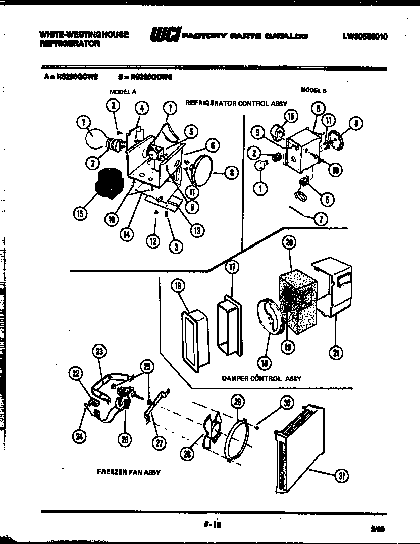 White-Westinghouse RS226GCW2 refrigerator control assembly, damper control assembly and f diagram