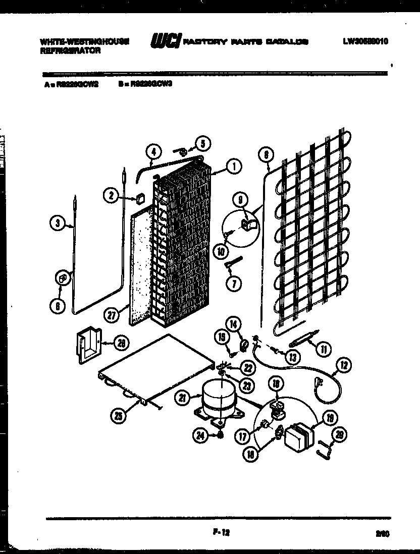 White-Westinghouse RS226GCW2 system and automatic defrost parts diagram