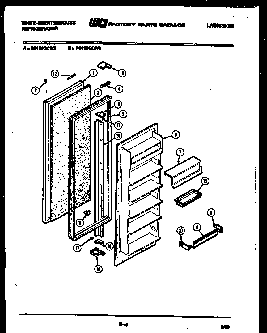 White-Westinghouse RS196GCF2 refrigerator door parts diagram