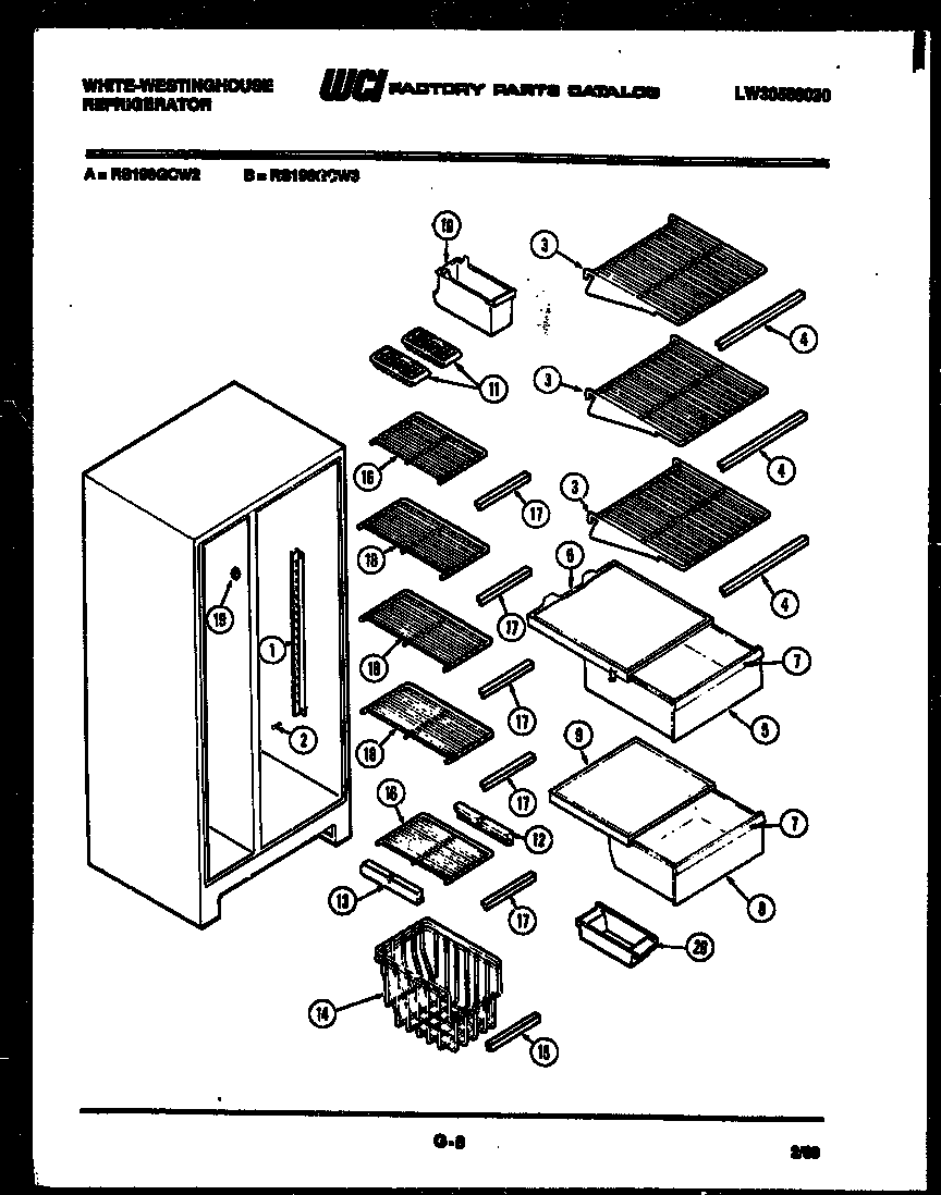 White-Westinghouse RS196GCF2 shelves and supports diagram