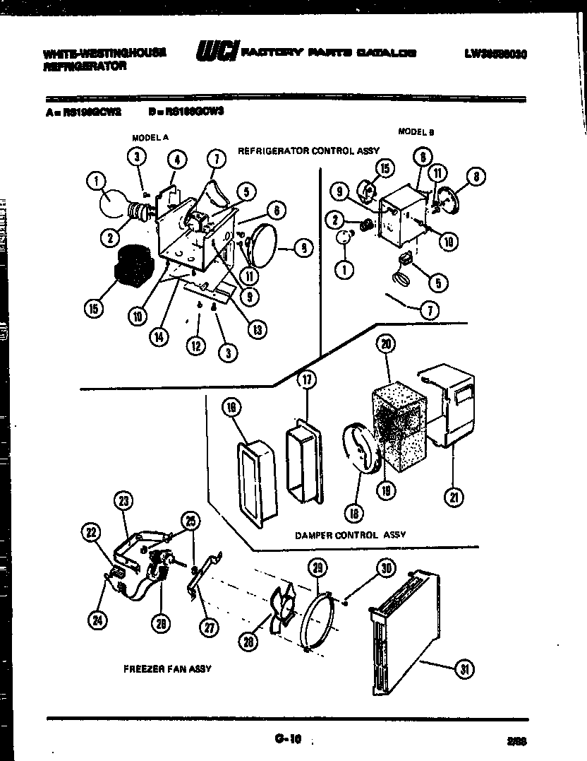 White-Westinghouse RS196GCF2 refrigerator control assembly, damper control assembly and f diagram