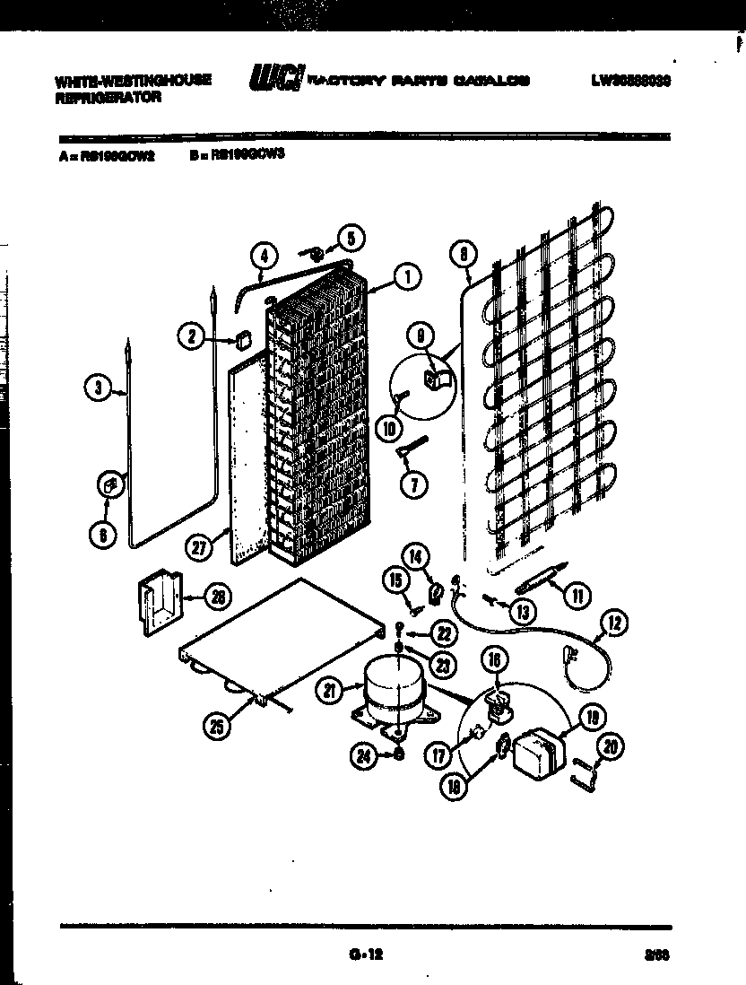 White-Westinghouse RS196GCF2 system and automatic defrost parts diagram