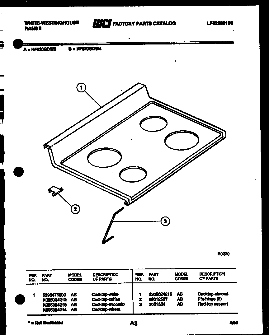 White-Westinghouse KF520GDV4 cooktop parts diagram